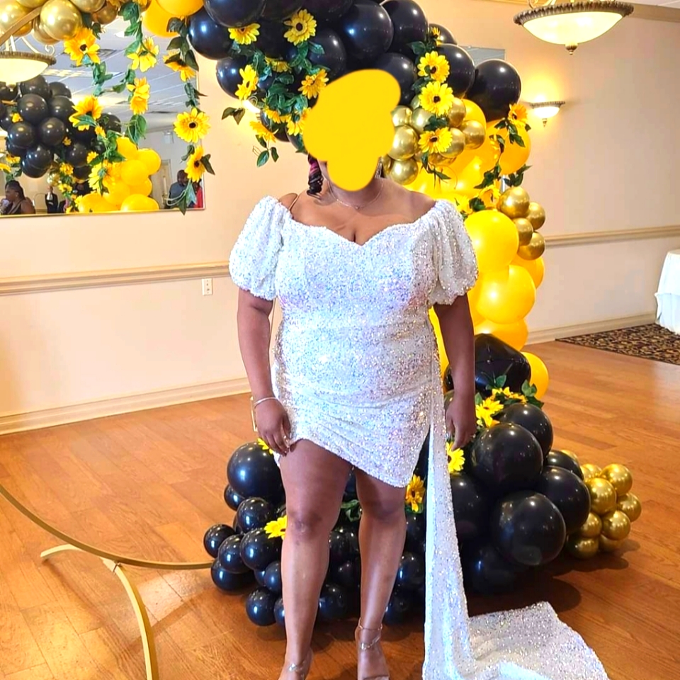 White Sequin Sparley Evening Dress